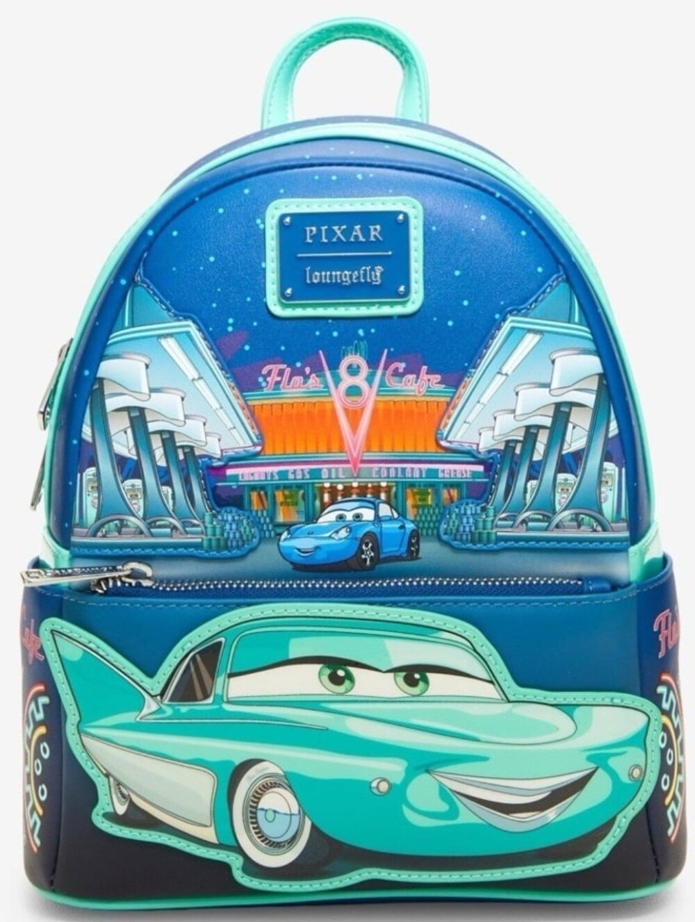 Loungefly Disney Pixar Cars Flo's Cafe Glow-in-the-Dark Mini Backpack NWT